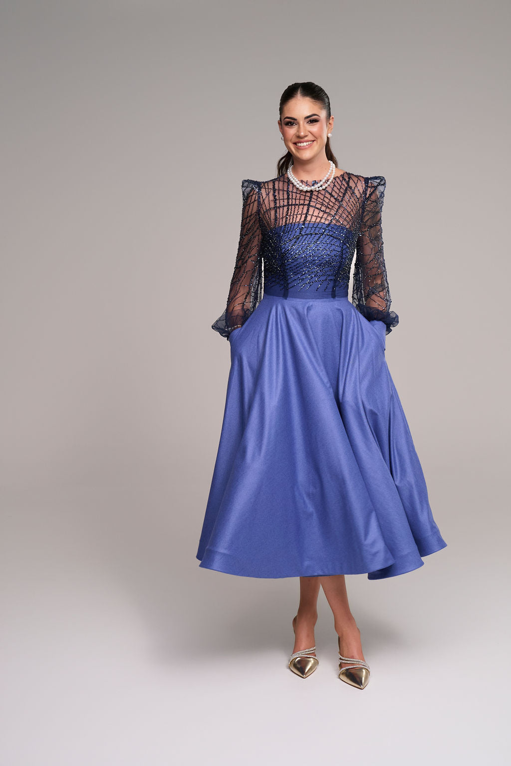 Eva Beaded Navy top  Horrocks Vale Collections
